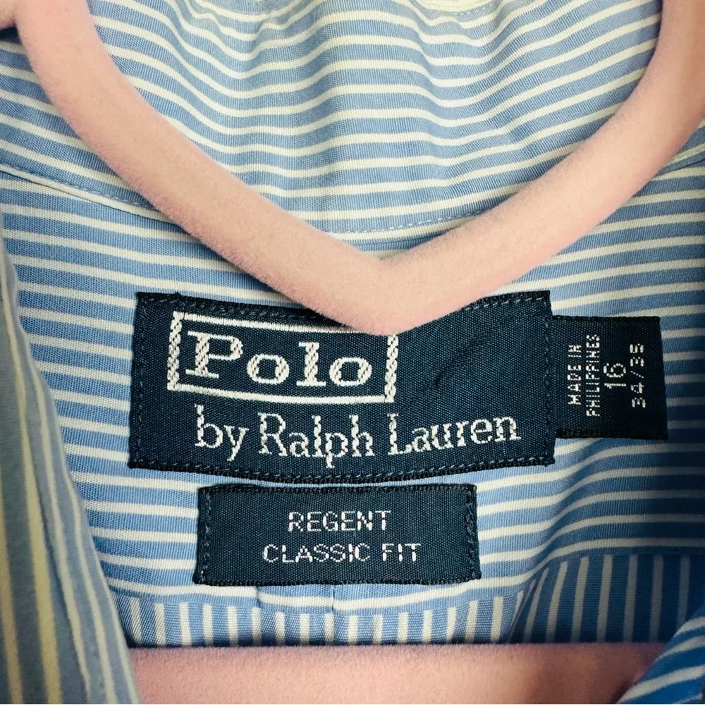 Polo Ralph Lauren Light Blue Striped Long Sleeve Button Down Dress Shirt